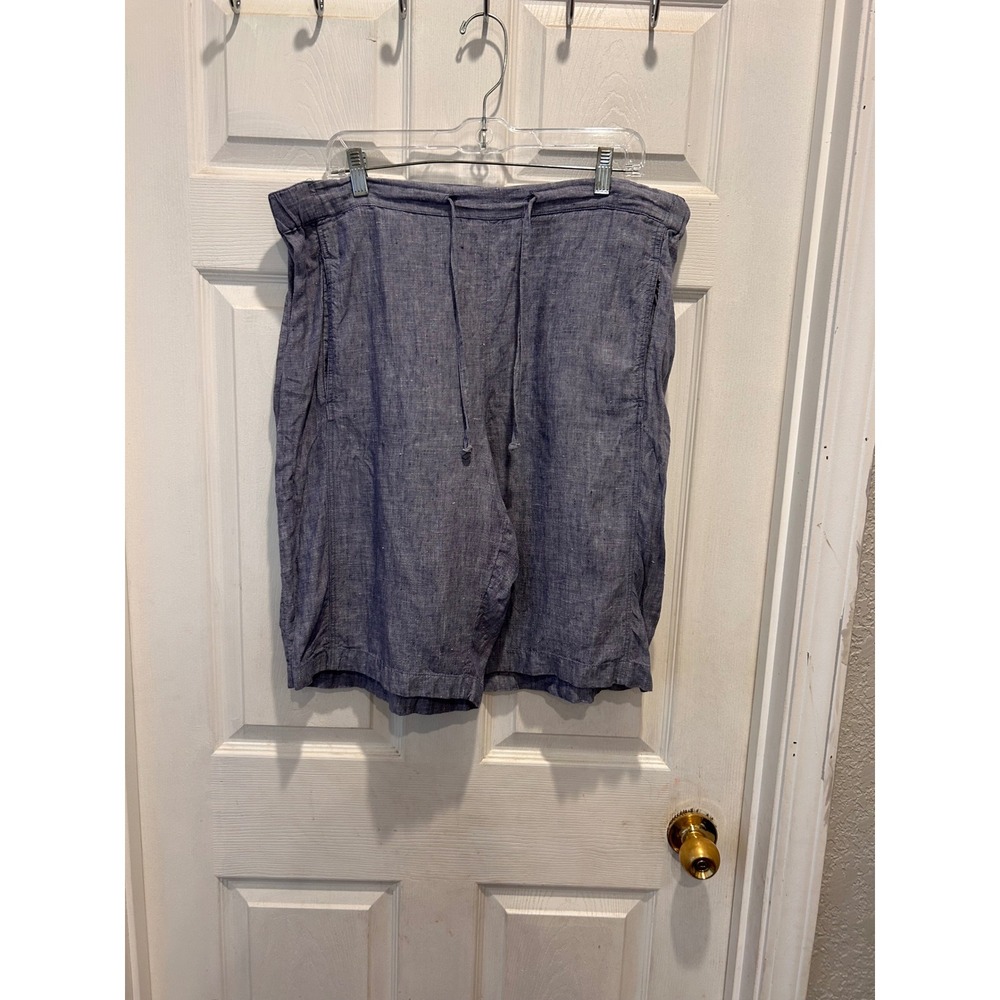Coldwater Creek Linen‎ Shorts Women's 18 Blue Chambray Drawstring Plus Summer